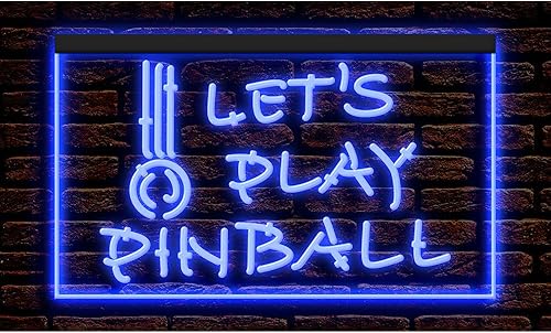 230042 Let's Play Pinball - Letrero de neón con luz LED para sala de juegos (12 x 8 pulgadas, azul)