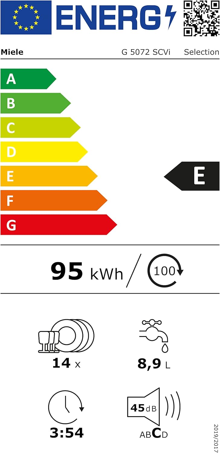 Miele G 5072 SCVI, Lavastoviglie Incasso, E, 14 Coperti, 45 db, 5 Programmi, Automatic [Classe di efficienza energetica E]