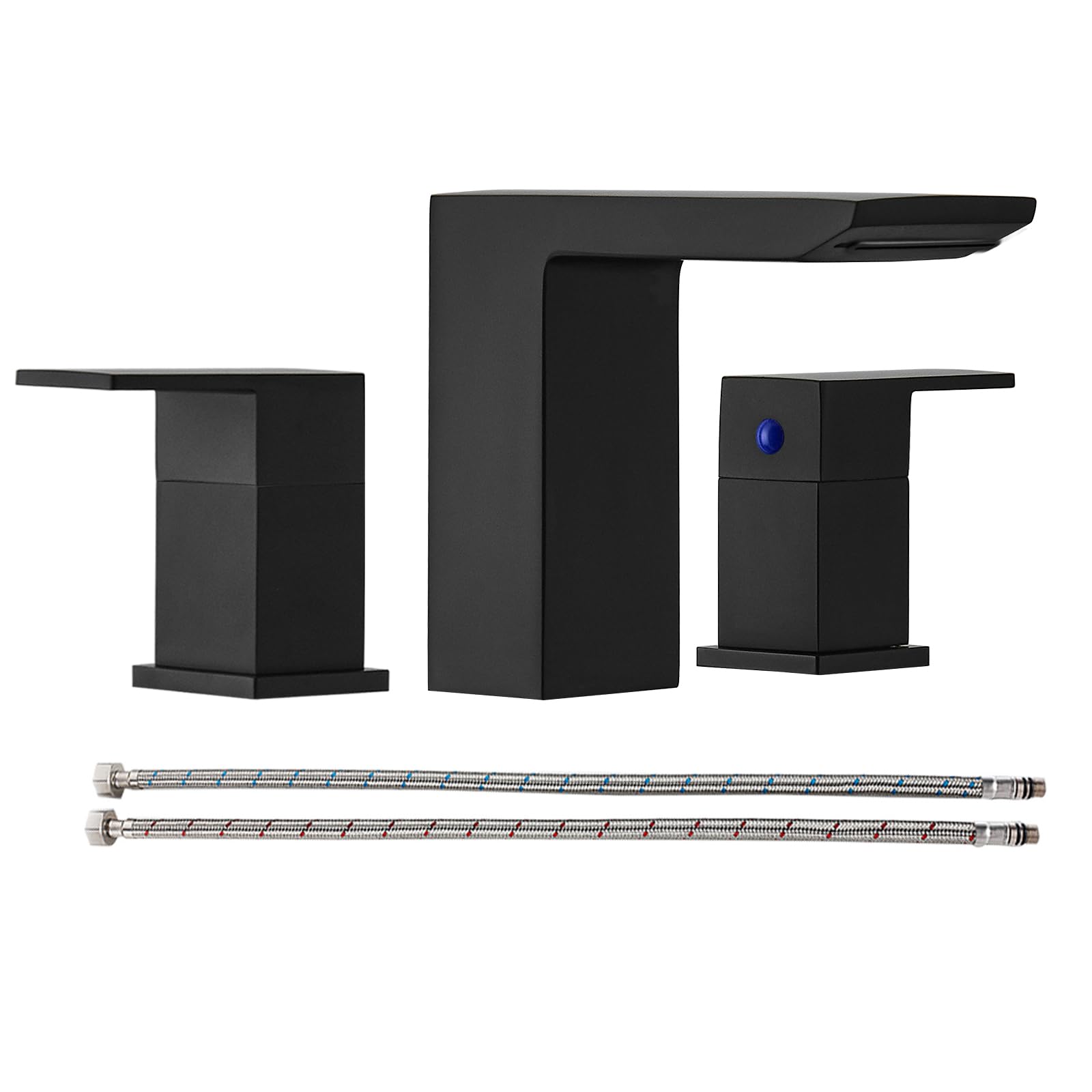 Matte Black 8 Inch 1.2 GPM Bathroom Faucet Widespread Two Handle Three Hole Bathroom Faucets Bathroom Sink 3 Hole Faucet Waterfall Stainless Steel Mixer Bathroom Faucet Lavatory Faucets