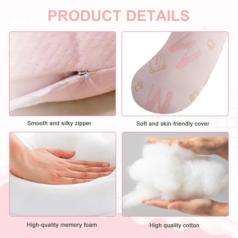 Almohada de embarazo ajustable, almohada de embarazo para dormir, almohada de embarazo de espuma viscoelástica para abdomen, espalda, ajustable y portátil para dormir de lado (oso rosa)