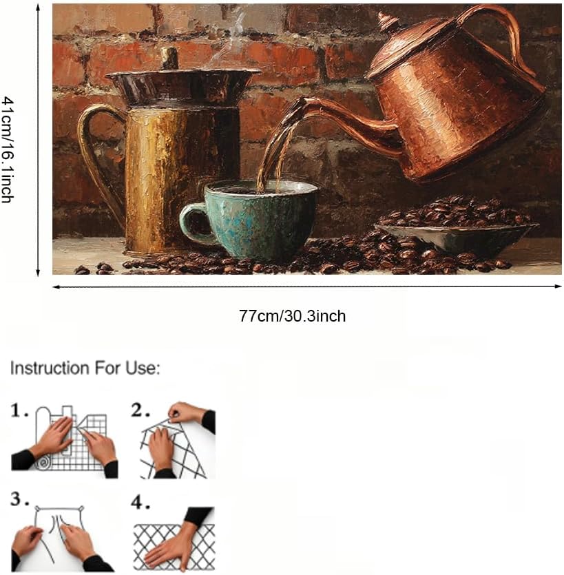 Peel and Stick Backsplash for Kitchen Stove, Oil Proof Murals for Fireplace Decor, Removable Self-Adhesive paper for Mother's Day, Waterproof Vinyl Cafe Decal, 30.3"W x 16.1"H Vintage Coffee Art