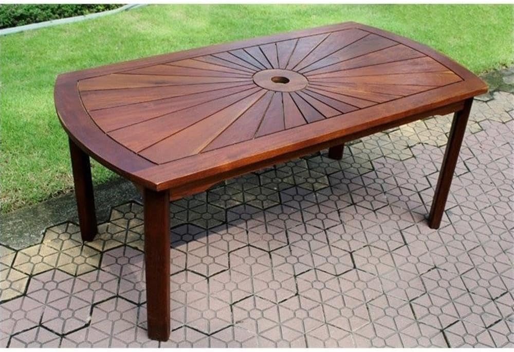 Pemberly Row Sunrise Patio Coffee Table, 47 in Wide Acacia Wood, Dual Stain Finish, Weather Resistant UV Protection, Outdoor Garden or Patio Accent Table