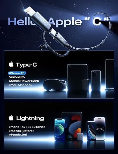 Miniatura 5 de LISEN - Cargador de coche para iPhone 15, carga rápida de 48 W, cargador USB USB C para iPhone con 2 en 1 USB C y cable Lightning para iPhone 15,