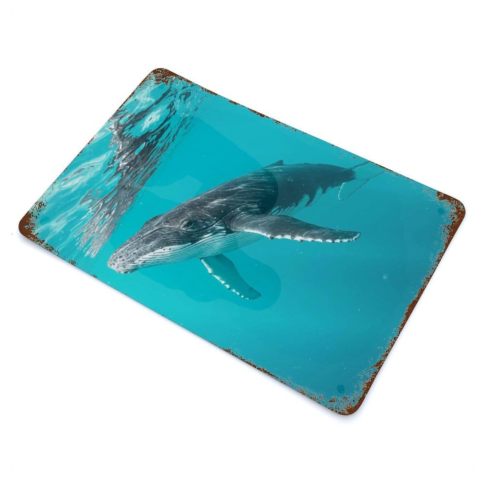 Humpback Whale Underwater Vintage Wall Sign 11.8"x7.9", Rust Effect Metal Decor for Patio, Garden Room And Bar Decor