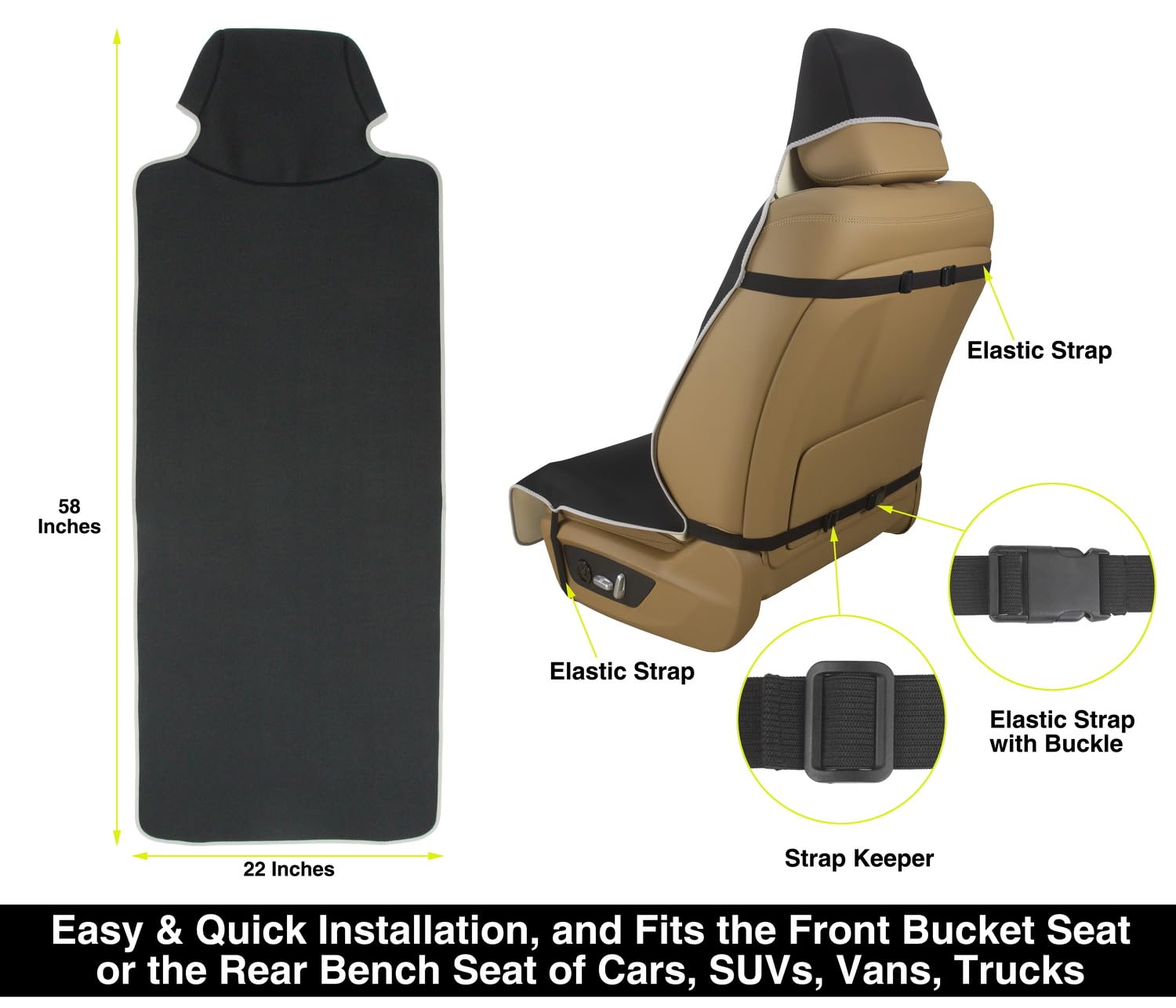 VSHIELD Funda de Asiento de Coche de Neopreno Impermeable, Protector de Asiento Antideslizante a Prueba de Sudor, Ajuste Universal para Asiento Delantero o Asiento Trasero de Coches, SUV, Furgonetas