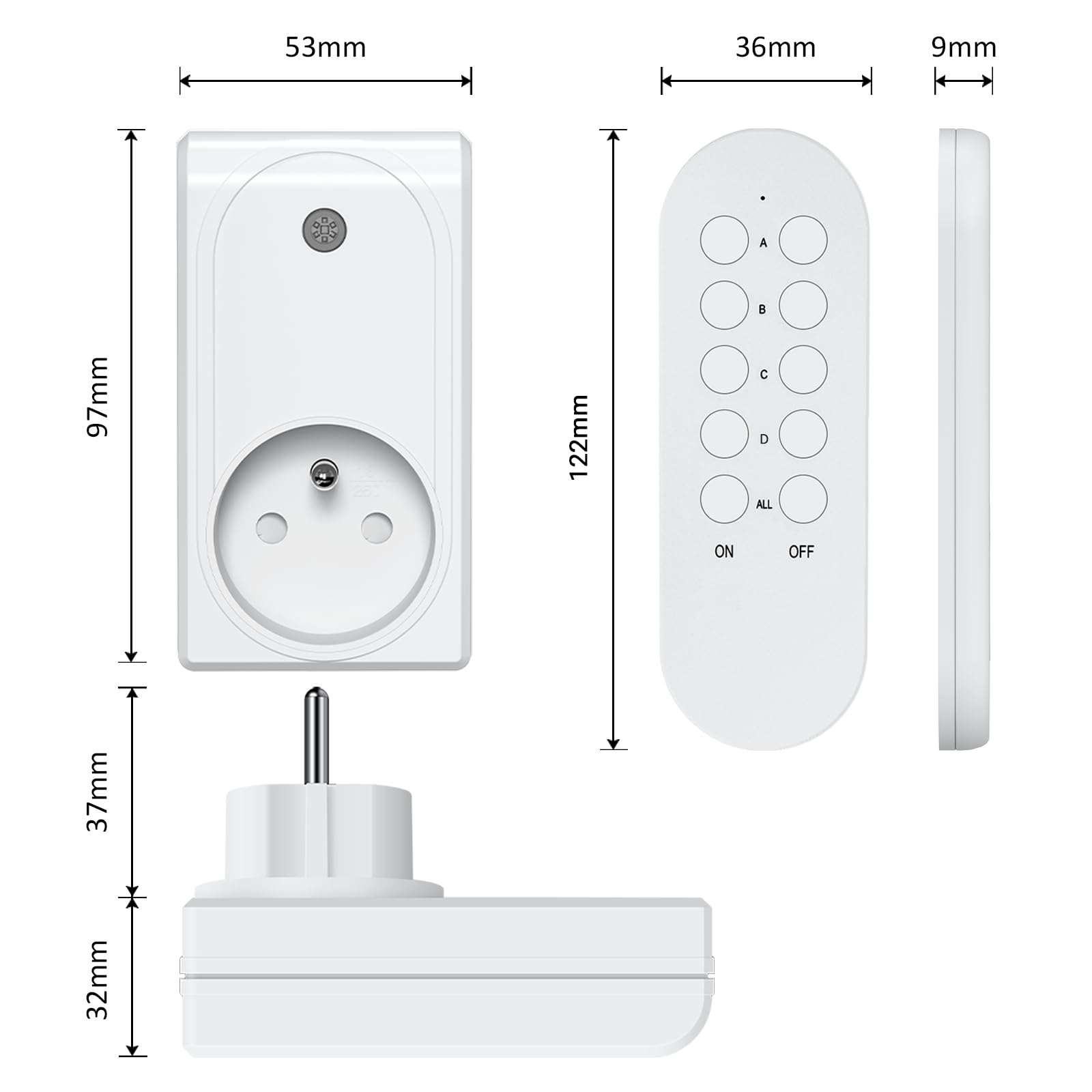 Prise Telecommande sans Fil, SURNICE Prises Télécommandée Programmable, Portée 80M, 1000W, Puissance dissipée faible, All On/Off, Piles Fournies, Blanc