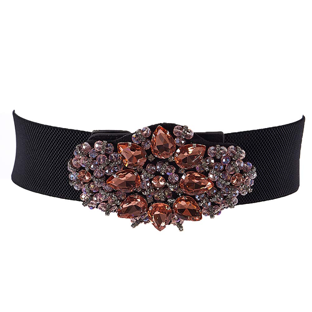 Sparking Rhinestone Crystal Women's Elastic Wide Skinny Waist Stretch Belt for Dress