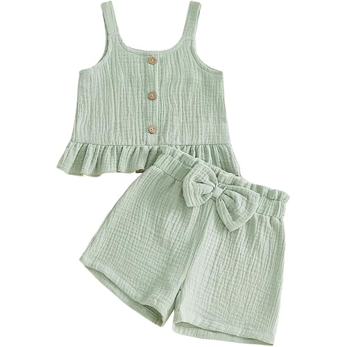 Baby Girl Summer Clothes Daisy Sleeveless Ruffled Tops Bow Shorts Girls Summer Outfits 6 12 18 24 Months 2T 3T 4T