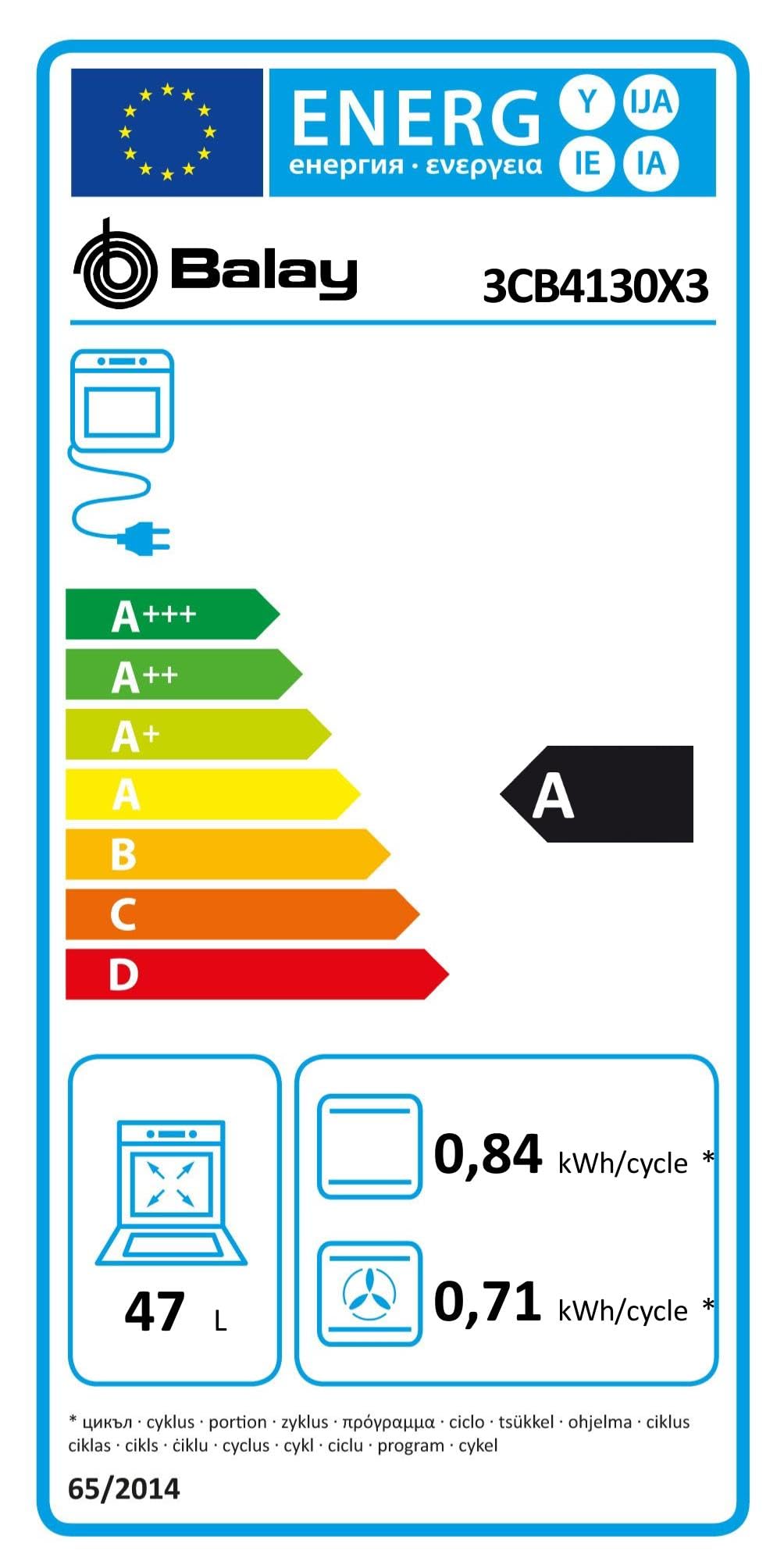 Balay - Four compact multifonction, hauteur 45 cm, contrôle confort, Aqualisis, commandes dissimulées, verre noir, 3CB4130X3