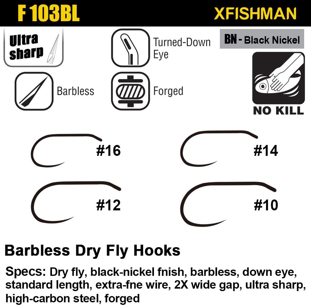 XFISHMAN F103BL Barbless Dry Fly Hooks Specifications