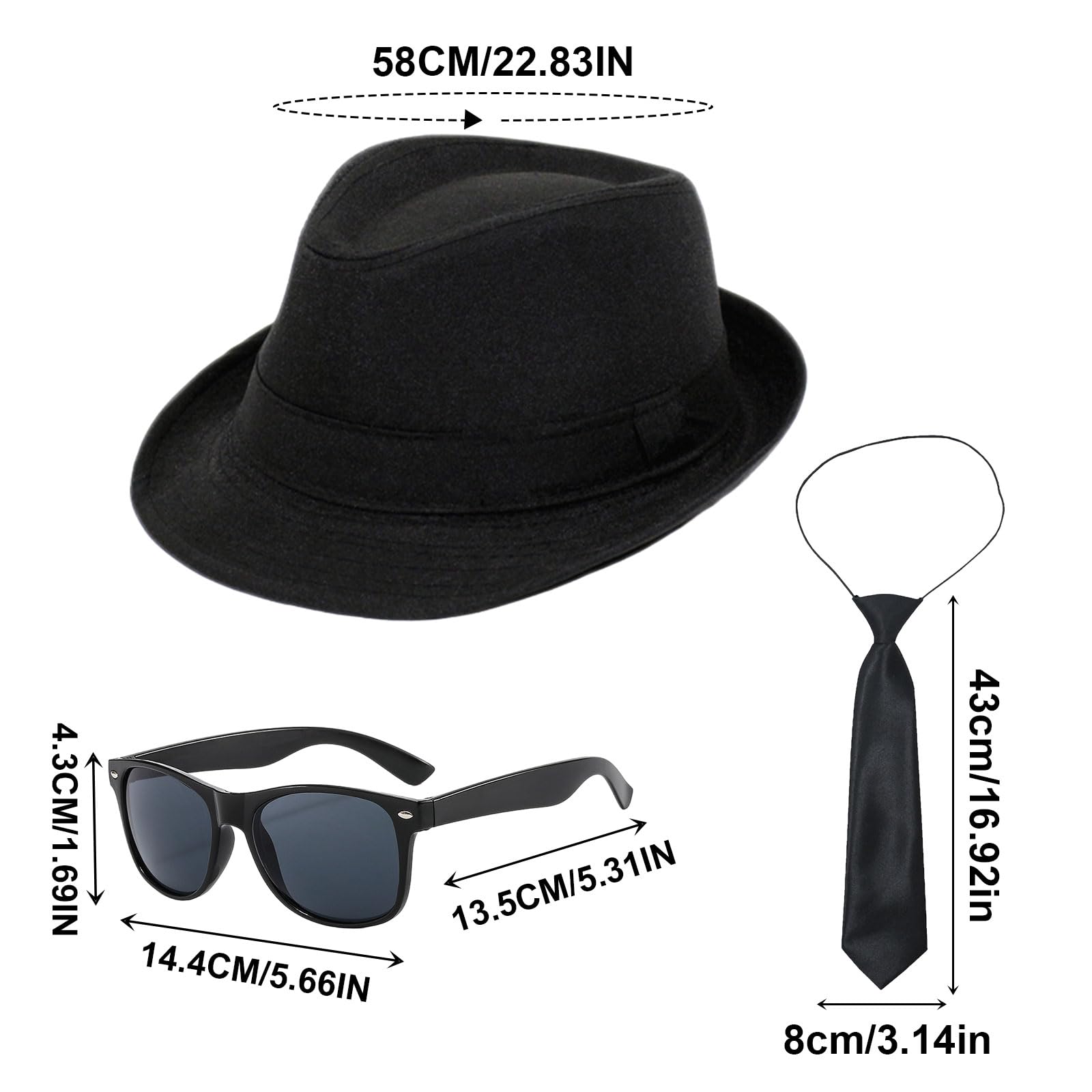 UILYNIU 3 Pieces Adults 1920S Gangster Costume 80s 90s Men Accessories Black Fedora Gangster Hat Black Tie Sunglasses - Image 2