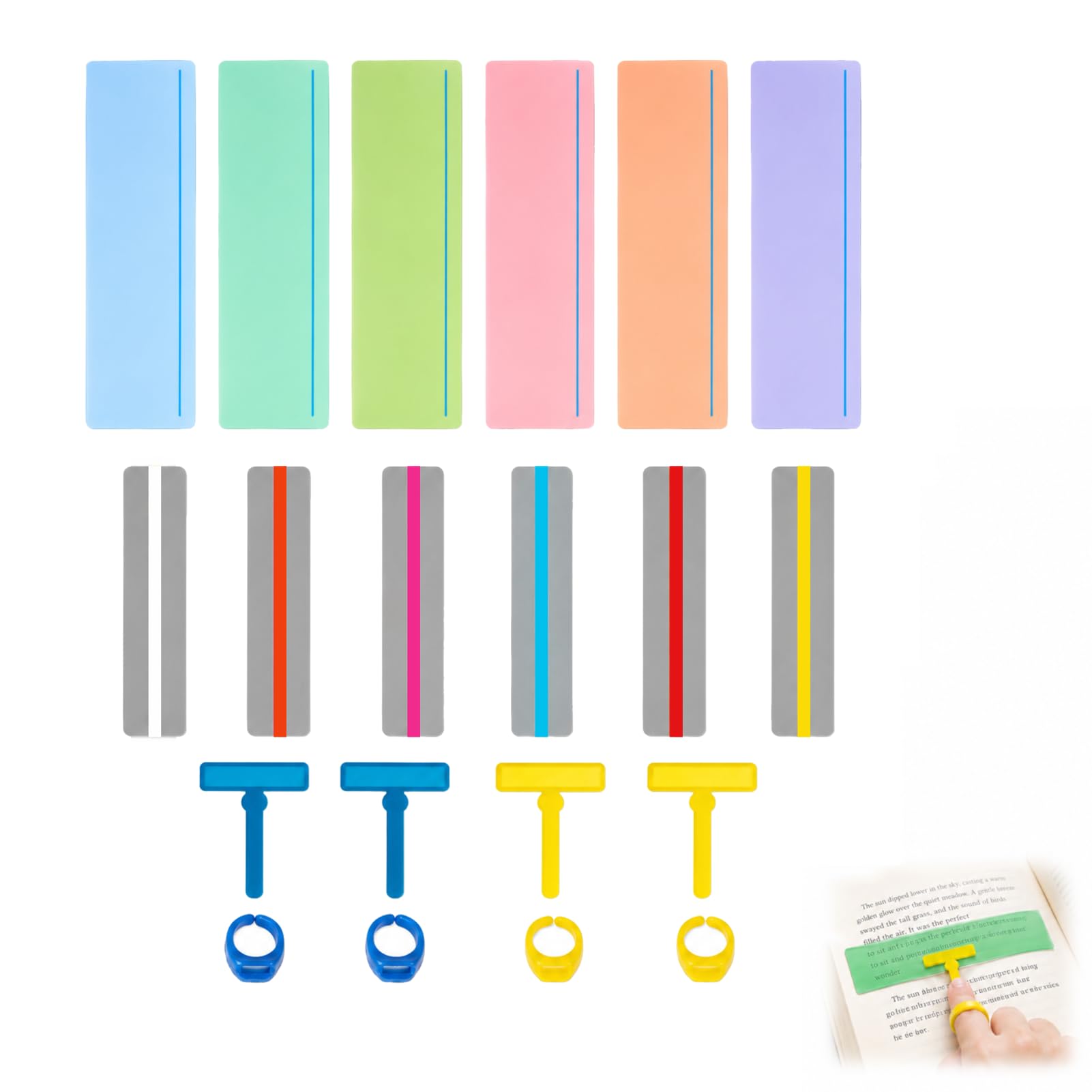 16 Piezas Tiras de Lectura Guiada, Incluir Regla de Seguimiento, Brazalete para Dislexia, Rastreador de Dedos, Varios Colores, para Facilitar la Lectura, Aliviar Estrés Visual