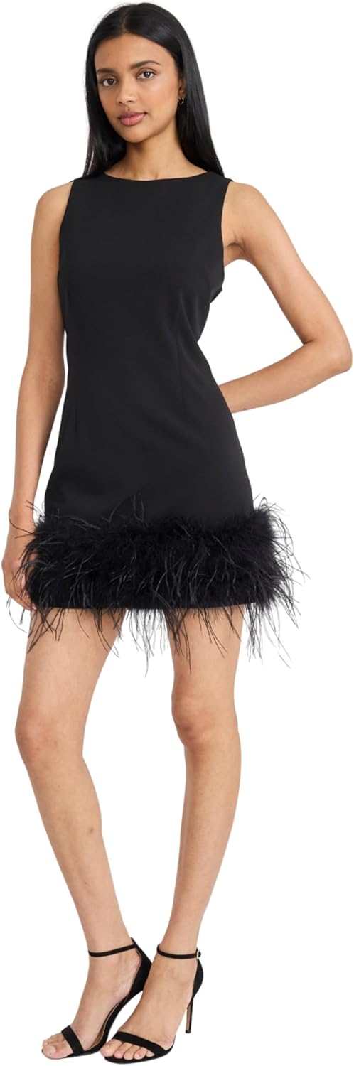 Donna Morgan Women's Sleeveless Feather Trim Mini Dress - Bodycon Cocktail Party Dresses