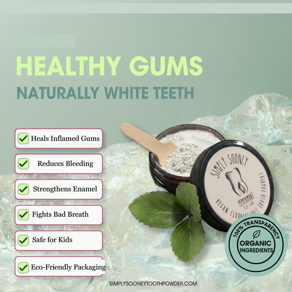 Simply Sooney Fluoride Free Remineralizing Toothpaste Powder I Vegan I Gluten Free I Organic Peppermint Essential Oil 1.5oz - Image 6