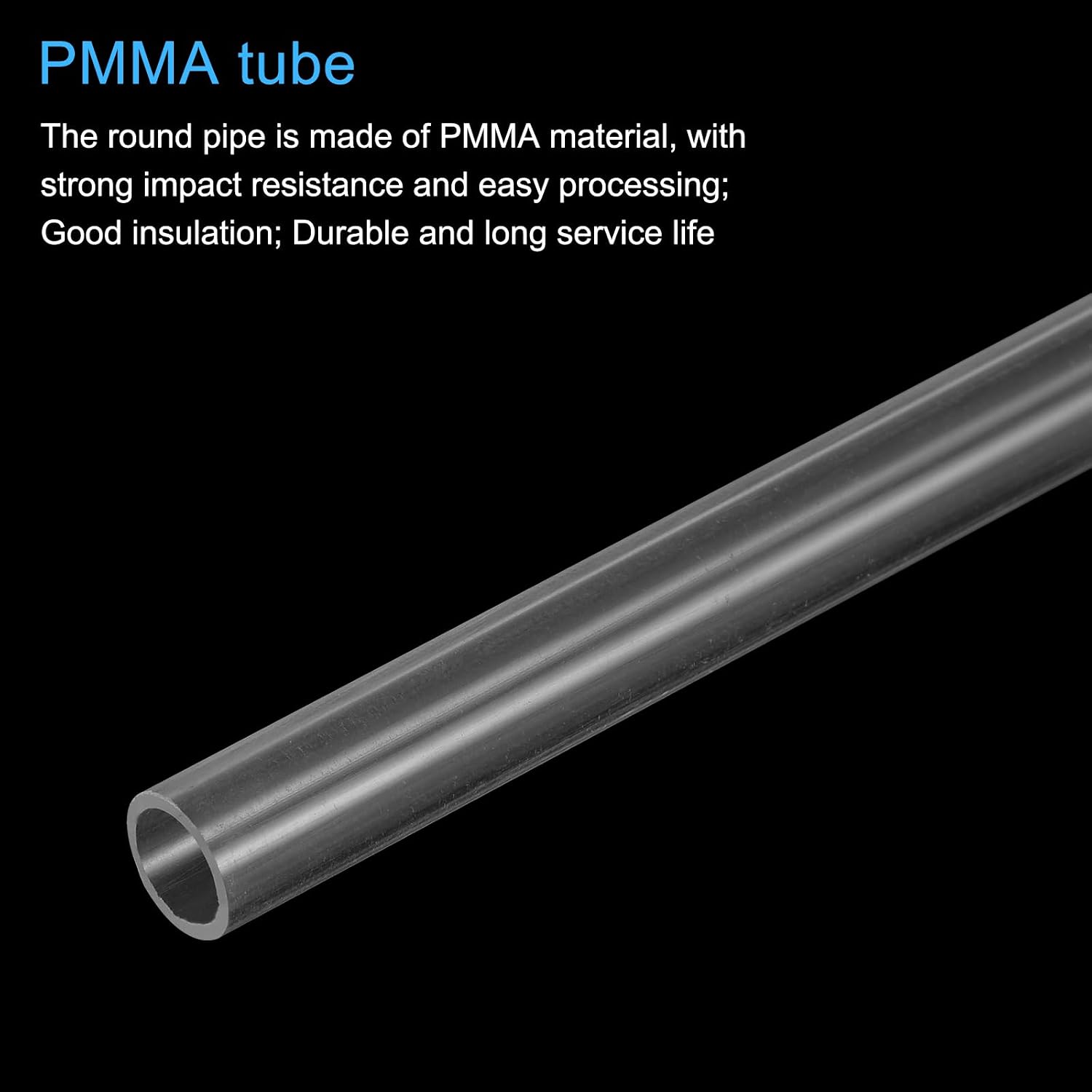 MECCANIXITY Acrylic Pipe Rigid Round Plastic Clear Tube 7mm ID 9mm(3/8 Inch) OD 305mm(12") for Lamps and Lanterns, Water Cooling System 2pcs