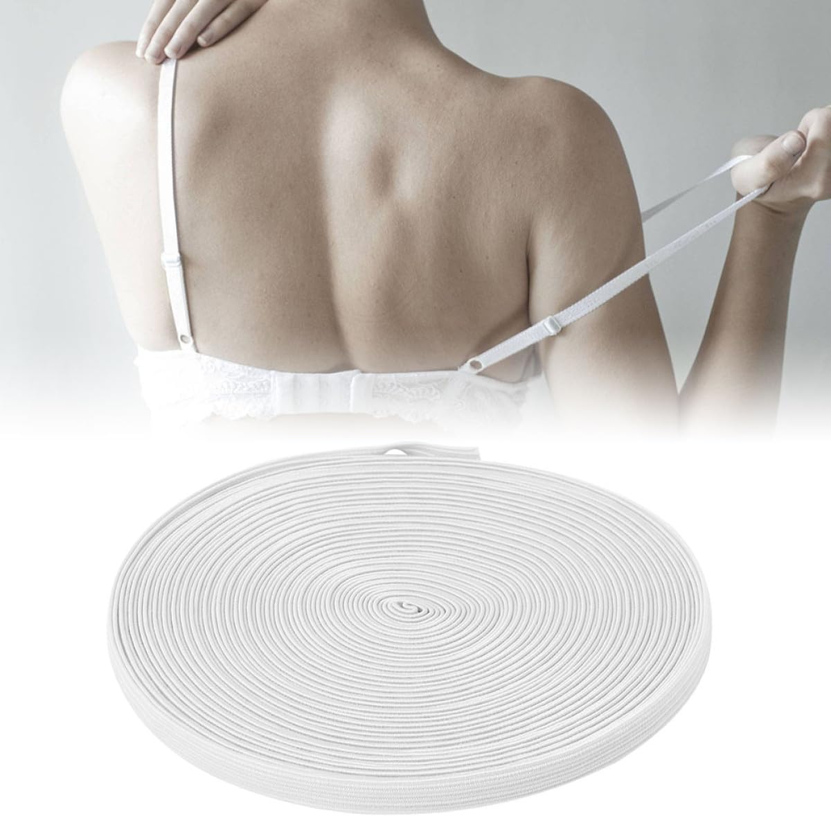 Luxshiny Wide White Elastic Band 1cm X 90m Roll, High Stretch Solid Elastic Ribbon for Garment Sewing, DIY Clothing Waistband and Trousers Accessories