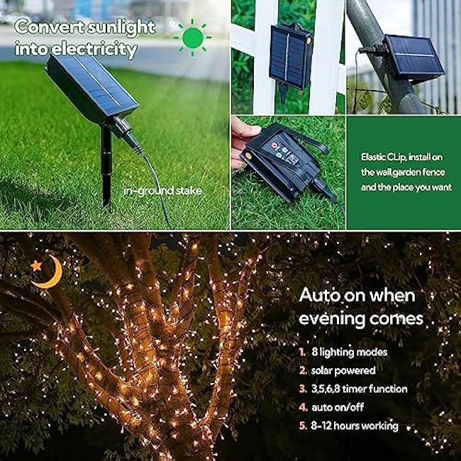 woohaha 2 Pack Solar Outdoor String Lights,Each 72ft 200 LED Solar Christmas Lights with Remote and Timer, 8 Modes Twinkle Solar Lights Outdoor Waterproof for Tree,Garden,Patio,Xmas,Party(Warm White)