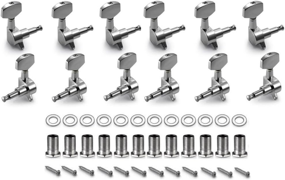 Herodb 12pcs (6 for Left + 6 for Right) Acoustic Guitar Tuning Pegs Machine Head Tuners Chrome Guitar Parts