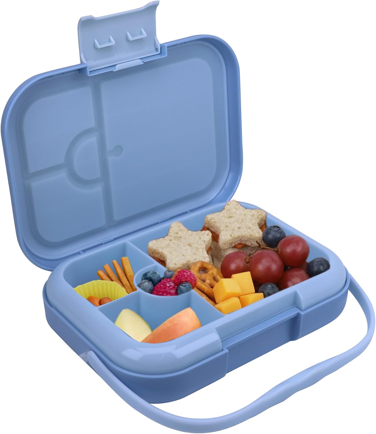 Bento Midi Lunch Box with carrying handle – 4 No-Mix Compartments | Microwave & Dishwasher Safe,Removable Tray | 900ML OZ (Blue Dark Ice)