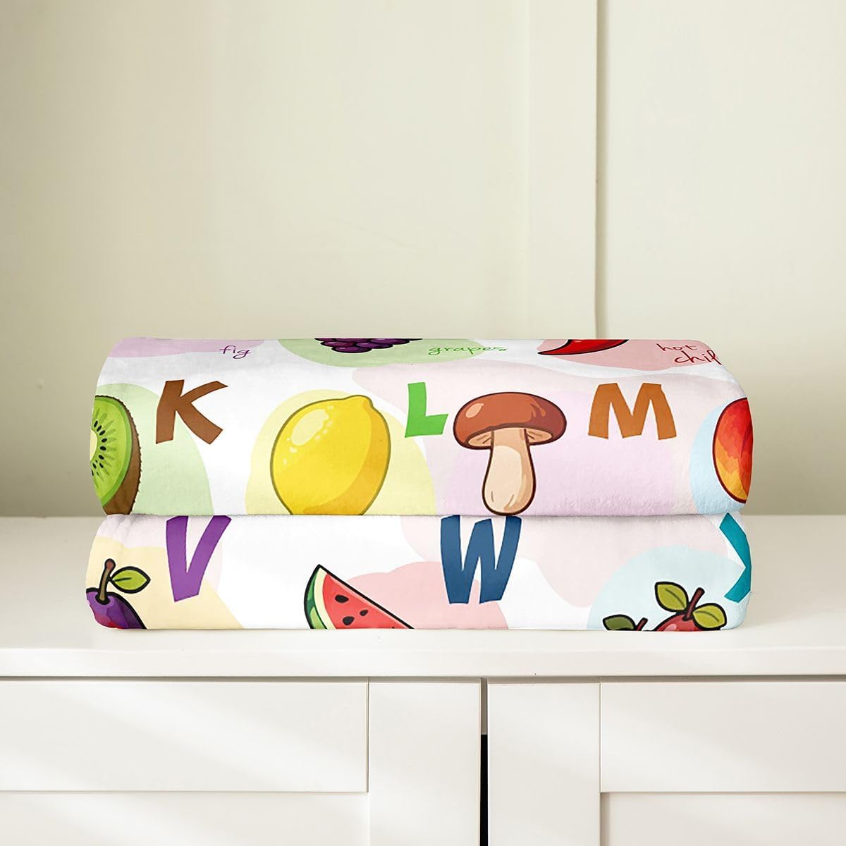 Toddlers ABC Plush Throw Blanket, Twin 60"x80" Kids ABC Alphabet Flannel Fleece Blanket for Boys Teens Vegetables and Fruits All Season,Bed Blanket Breathable Kawaii Cute Room Decor Quilt Cover