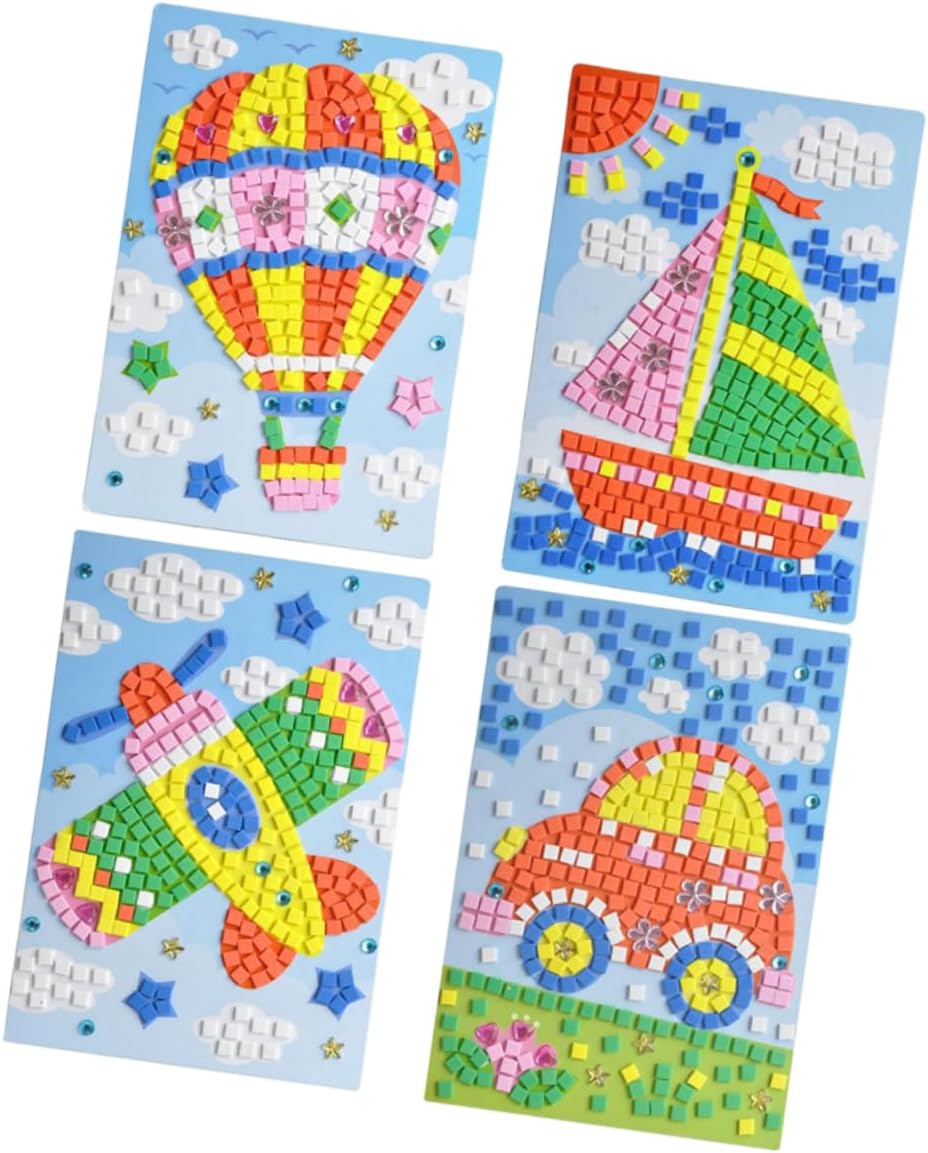 WOONEKY 4pcs mosaic sticker art mosaic sticker picture crafting supplies for kids car kit three-dimensional child stickers