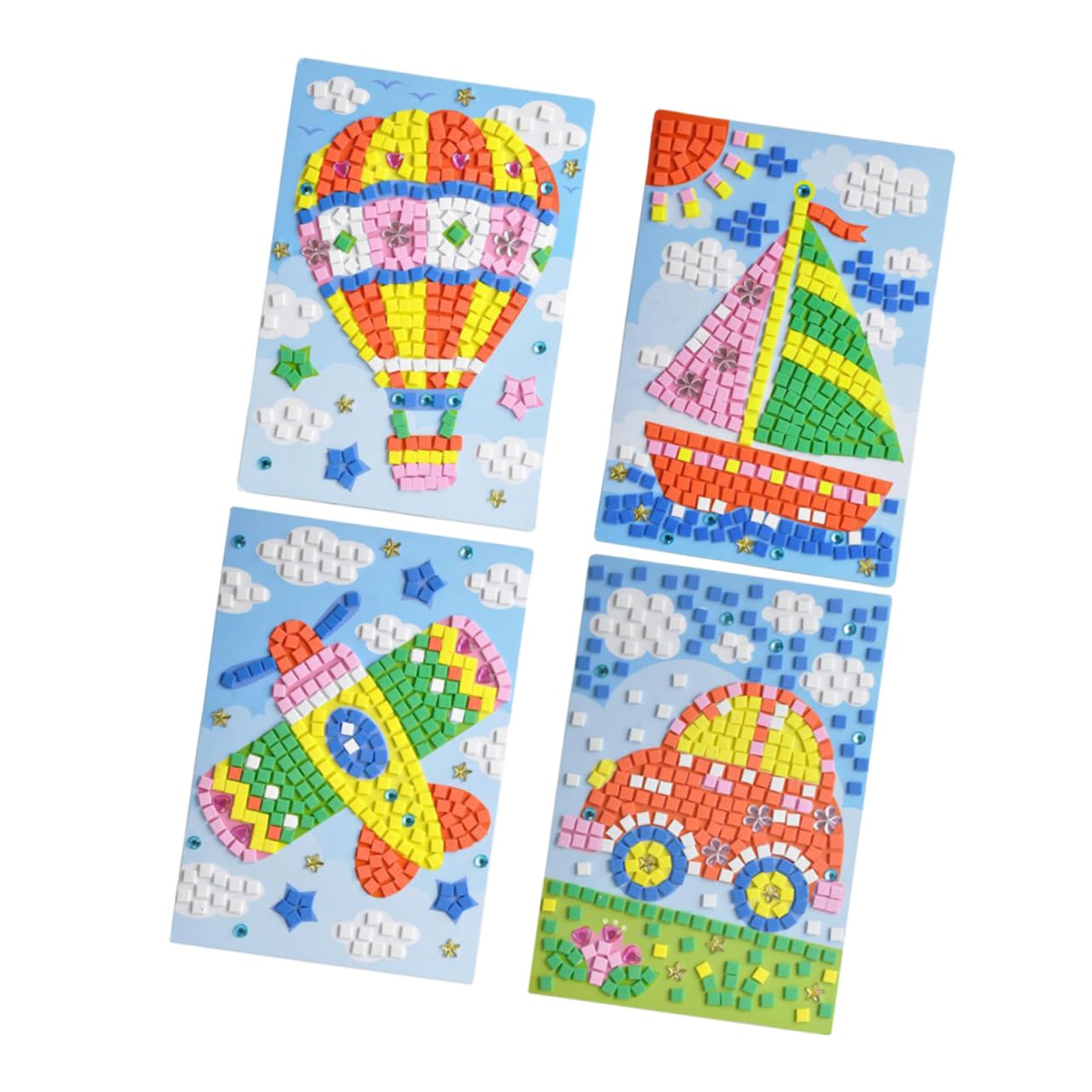 WOONEKY 4pcs mosaic sticker art mosaic sticker picture crafting supplies for kids car kit three-dimensional child stickers