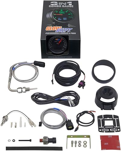 Miniatura 9 de GlowShift Kit de medidor EGT de temperatura de escape analógico 3 en 1 de 1500 F con aumento digital de 60 PSI y temperatura de 300 F - Incluye