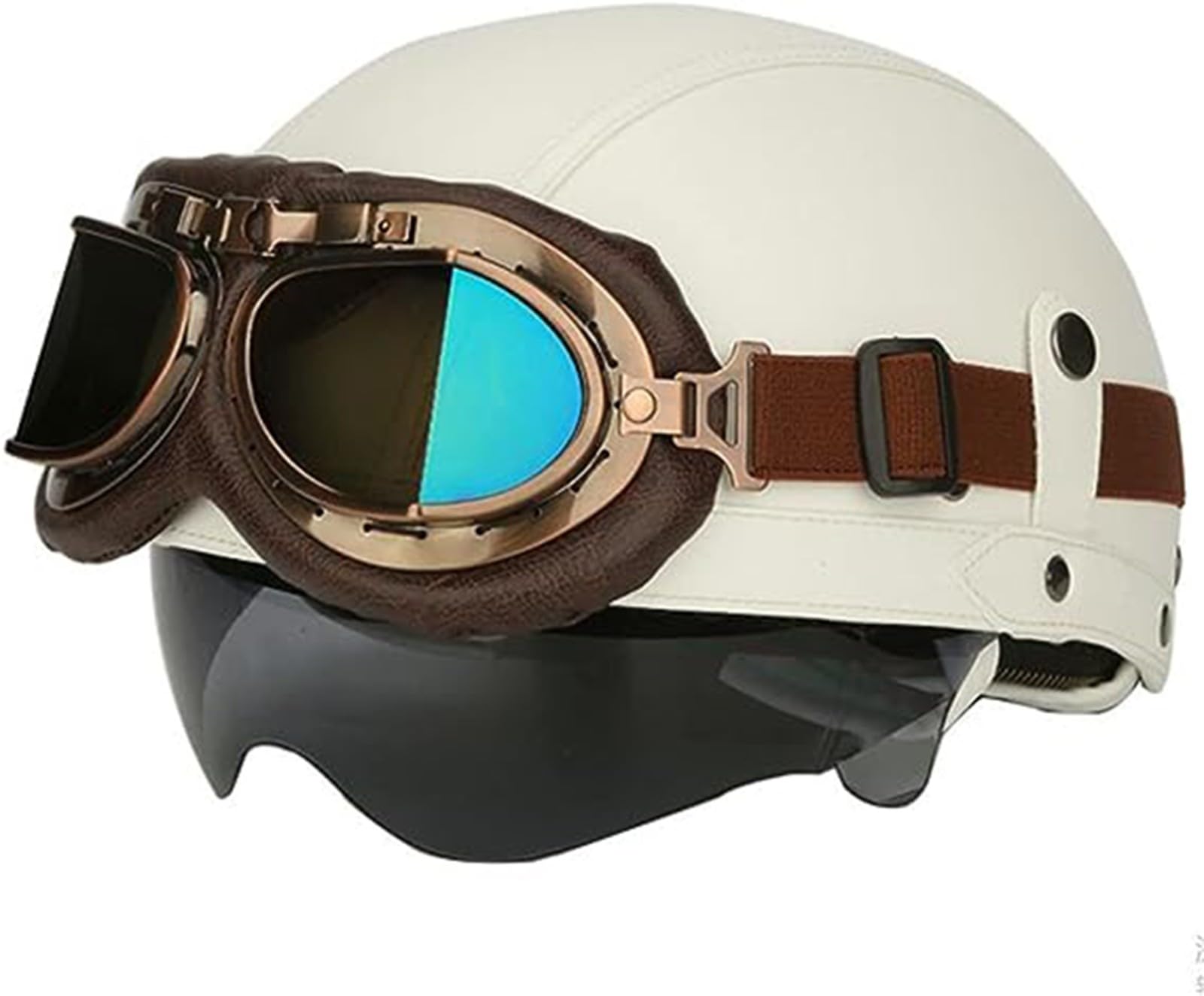 Niemiecki skórzany kask motocyklowy retro otwarty kask z goglami Cruise Scooter Motorower Chopper Jet Zatwierdzony przez ECE dla dorosłych mężczyzn i kobiet