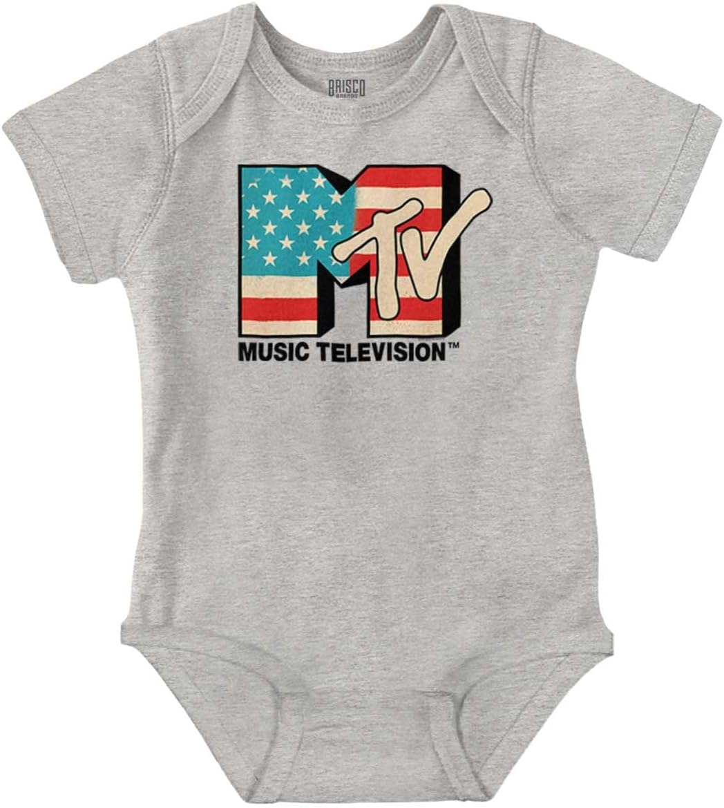 Brisco Brands Vintage MTV American Flag Logo Baby Romper Boys or Girls