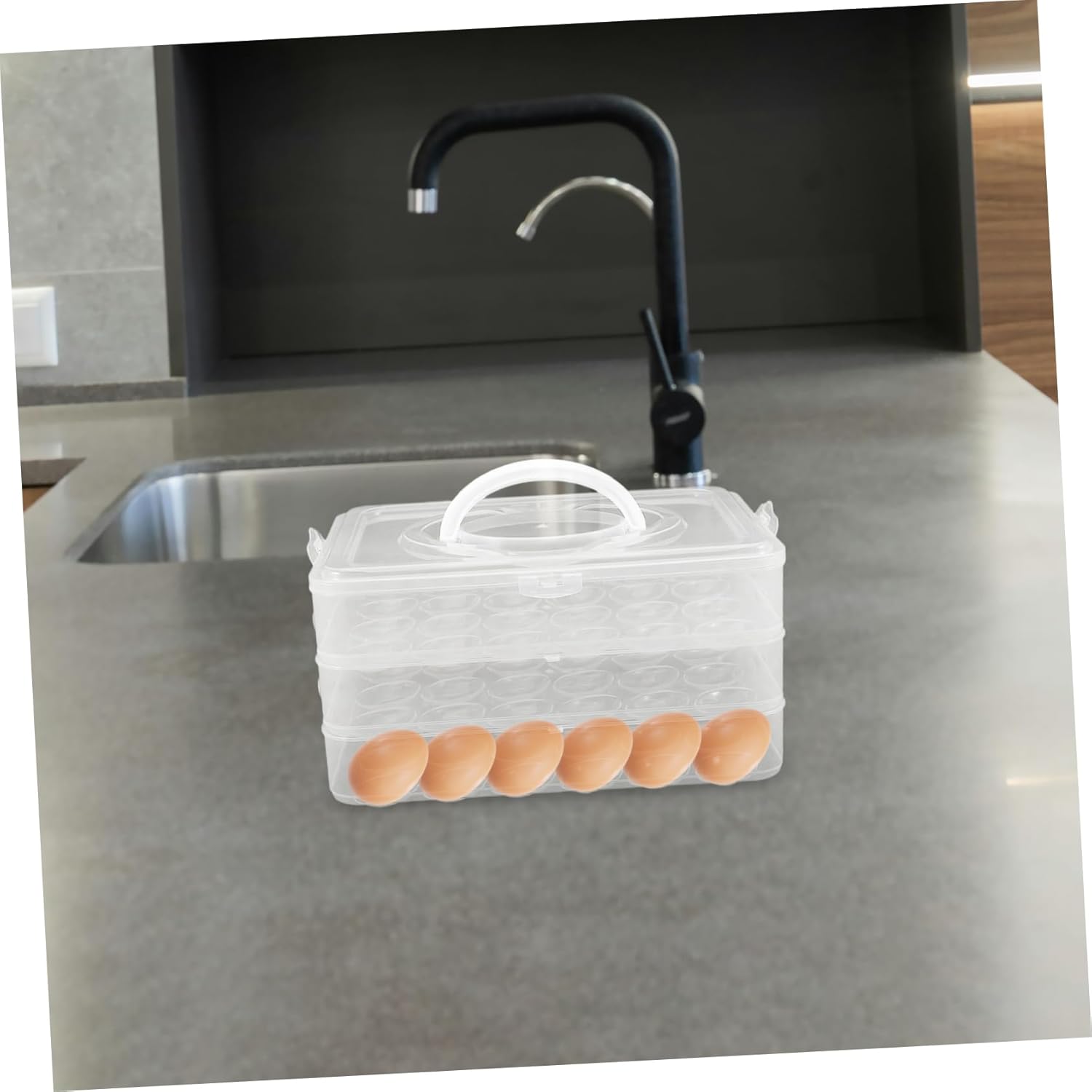 Portable Dispenser Lid for Eggs Stackable Storage Organizer for Refrigerator for Holidays and Events Includes Convenient Handle and Secure Locking Mechanism