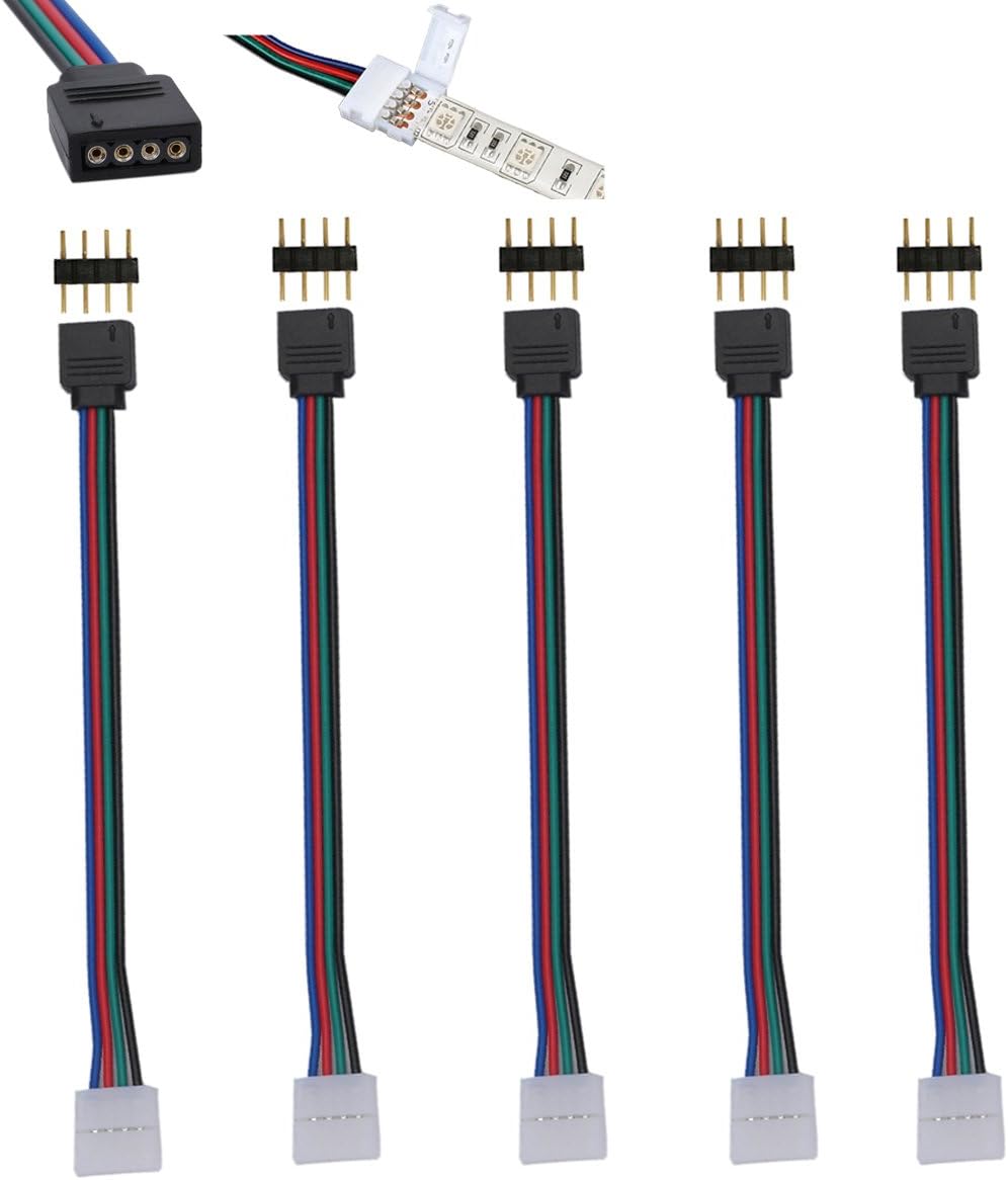 COOLLED - 5 Pcs RGB LED Light Strips 4 Pin Female Connector Cable 9cm for 3528 5050 SMD LED Strip ¡­