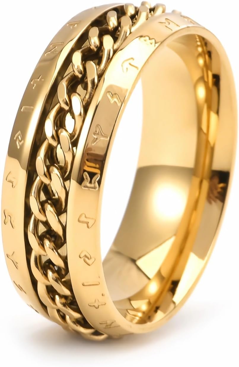 Spinner Fidget Ring for Anxiety Stainless Steel Cuban Link Rings for Men Women Size 7-12