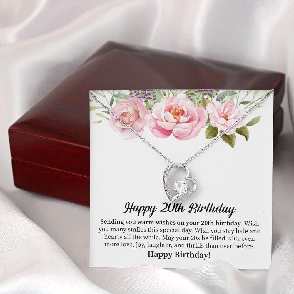 Happy 20th Birthday Necklace Gift for Daughter, Heart Pendant with Message Card, Special Birthday Jewelry for Her