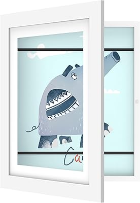 FrameWorks Marco de arte de madera blanca para niños de 10 x 12.5 pulgadas con puerta magnética, exhibición para obras de arte en