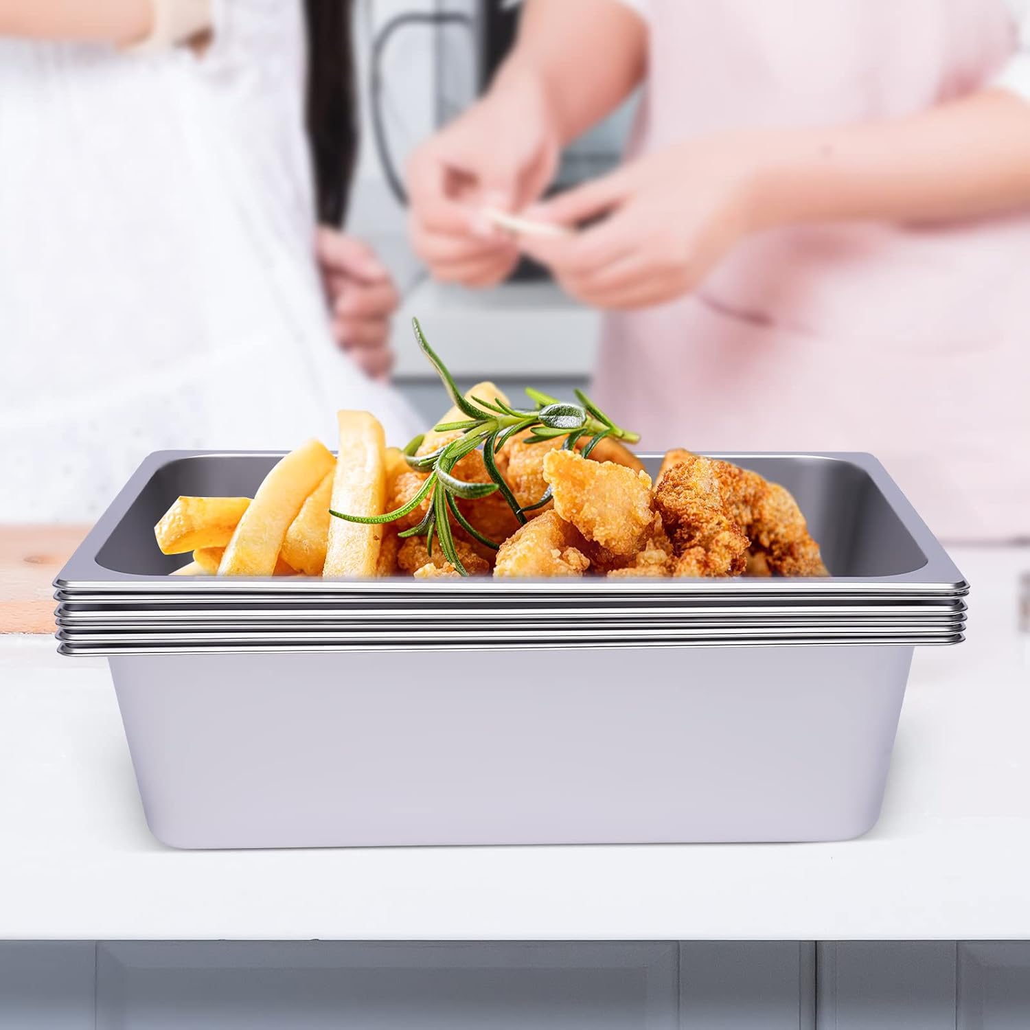 CNCEST Full Size Steam Table Pans, Commercial 201 Stainless Steel Pan, Catering Food Pan Hotel Pan, Pack of 6 for Home, Cafeteria, Canteen, Hotel, Food Stand