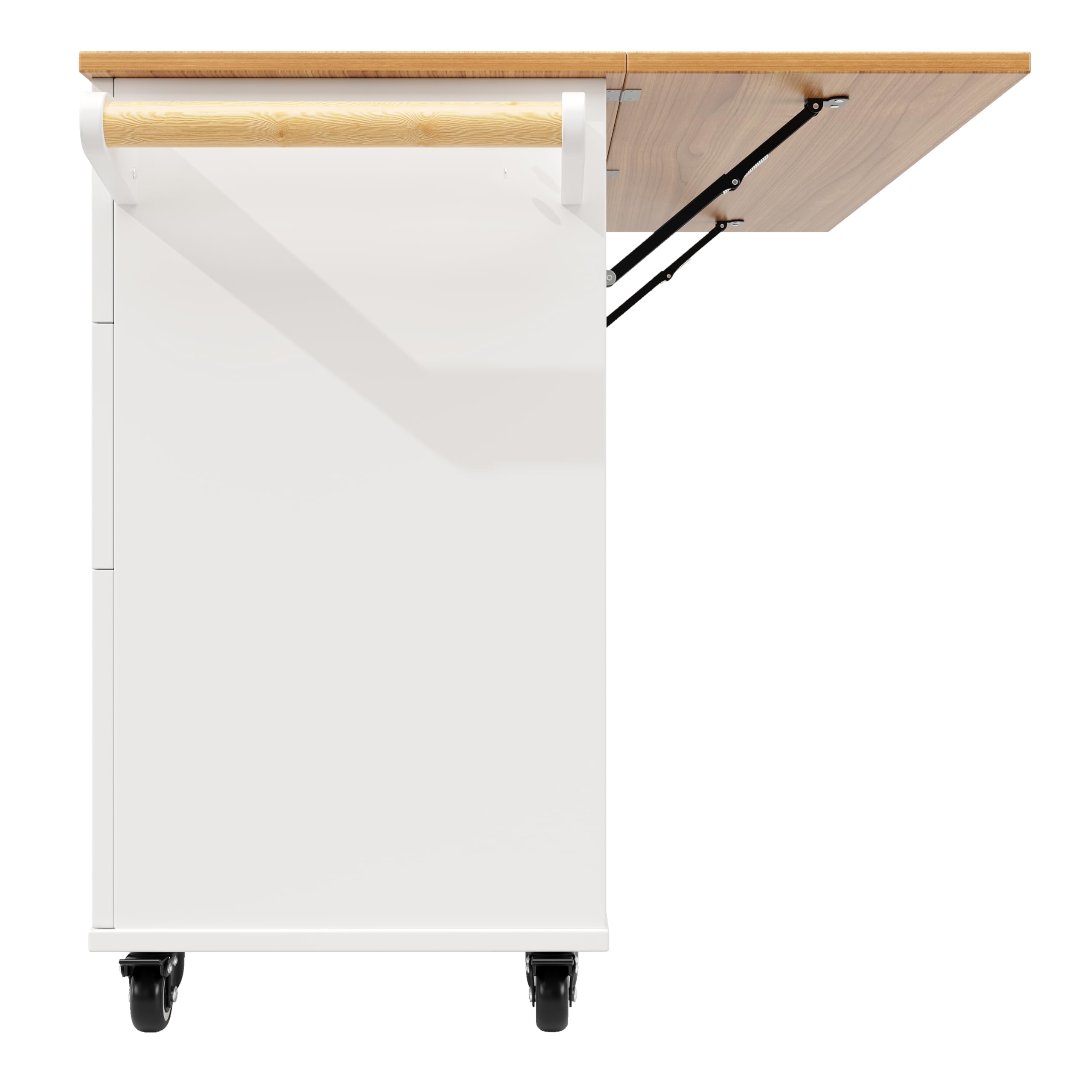 Kücheninsel 120.8 x 37.3-70x 88 cm, Küchenwagen, Küchenschrank mit Klappbarer Tischplatte, 1 Türen,1 Klapptür und 3 Schubladen, Mobiles und Festes Dual-Use-Design.MDF (Weiß)