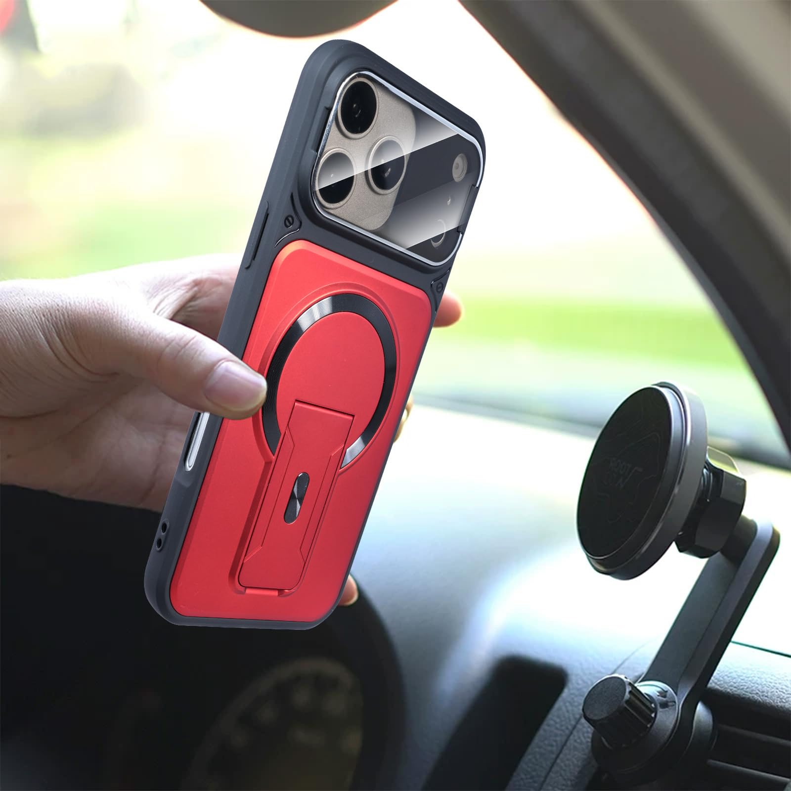 Magnetisch Hülle für iPhone 17 Pro Max/17 Pro/17 Air/17, Gefrostet rutschfeste Schutzhülle mit Faltbare Ständer Kameraschutz Handyhülle,Schwarz,17 Pro
