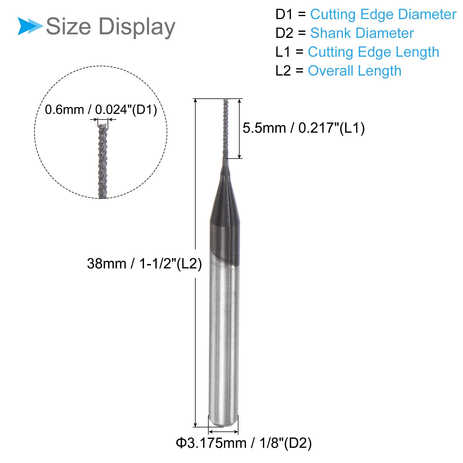Fresa Router Cnc, Punte in Carburo Tungsteno con Diamante, Diametro Taglio 5.5mm e Diametro 0.6mm, Mano Destra - (Applicazioni: Foratura e Incisione Cnc),5Pz