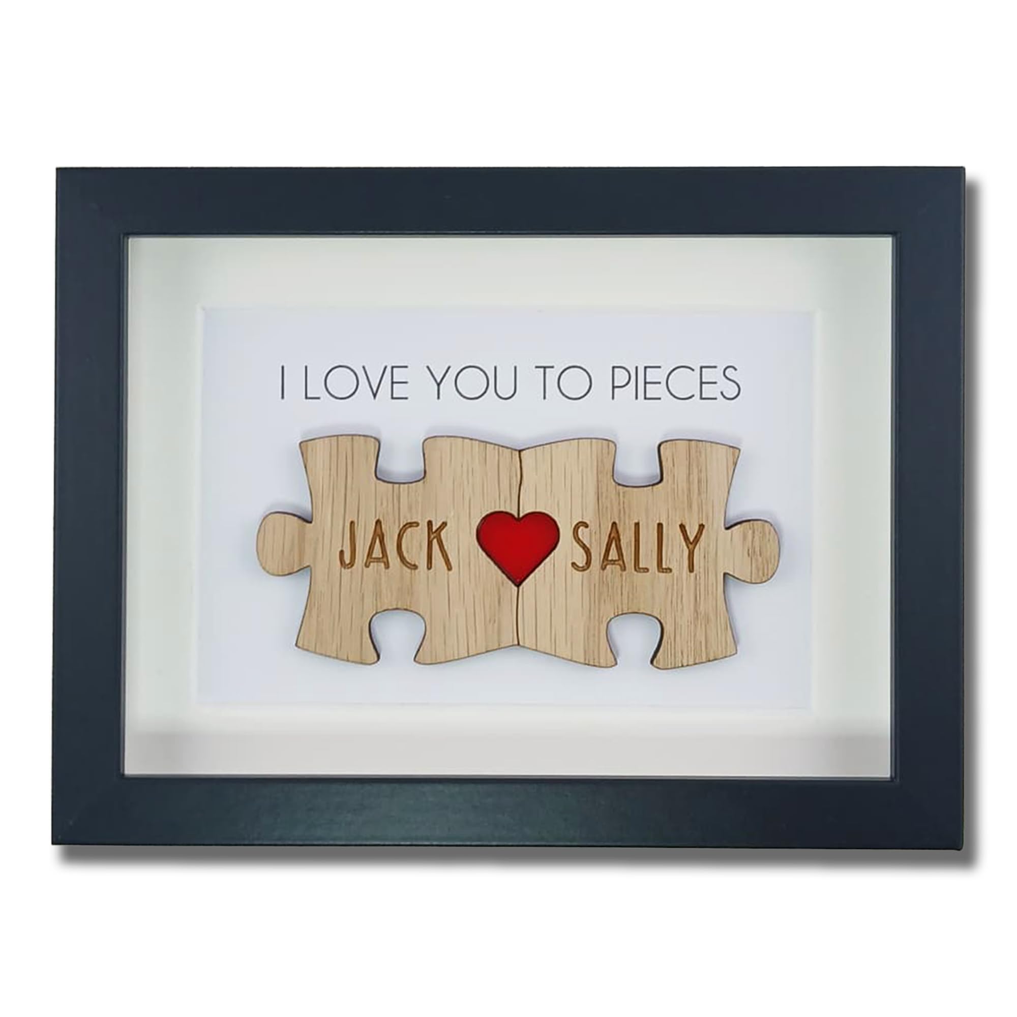 Personalised Wooden 'I Love You To Pieces' Valentine's Day Puzzle Pieces Couple Box Frame - Add your names - Anniversary, Birthday or Wedding