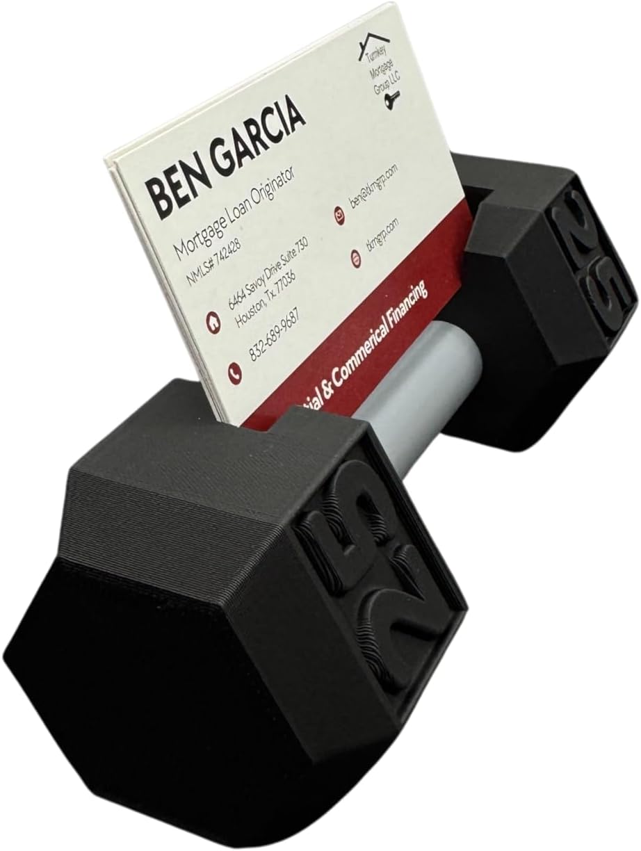Dumbbell Business Card Holder – 3D Printed Desk Organizer for Office or Home – Holds 15-20 Cards – Fitness-Themed Gift for Gym Lovers, Trainers, and Entrepreneurs – 5.5" x 2" x 2" image 2