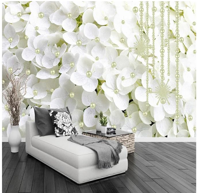 Papier peint photo 3D fleurs blanches pour salon grand format mural