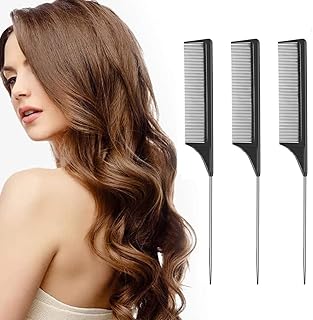 Comb Rat Tail Combs, Pin Tail Comb Stainless Steel Plastic Hair Cutting Styling Comb Hairdressing Barber Comb Stainless Steel Handle Professional Barber Highlighting Comb Tail Comb for All Hair Types