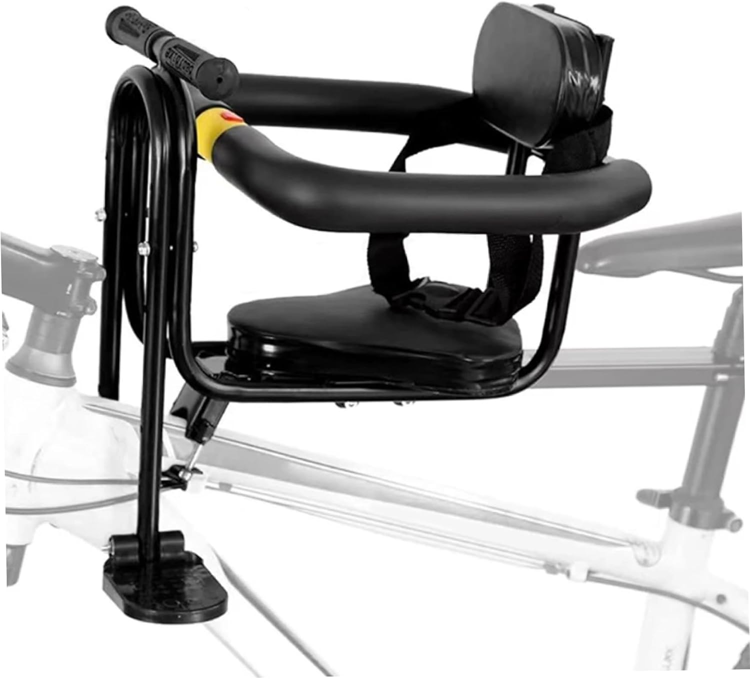 Bike Seat for Kids Front Mounted Child Bike Seat with Back Rest, Foot Pedal, Quick Realease Button ＆ Adjustable Safety Belt for Kids, Soft Seats