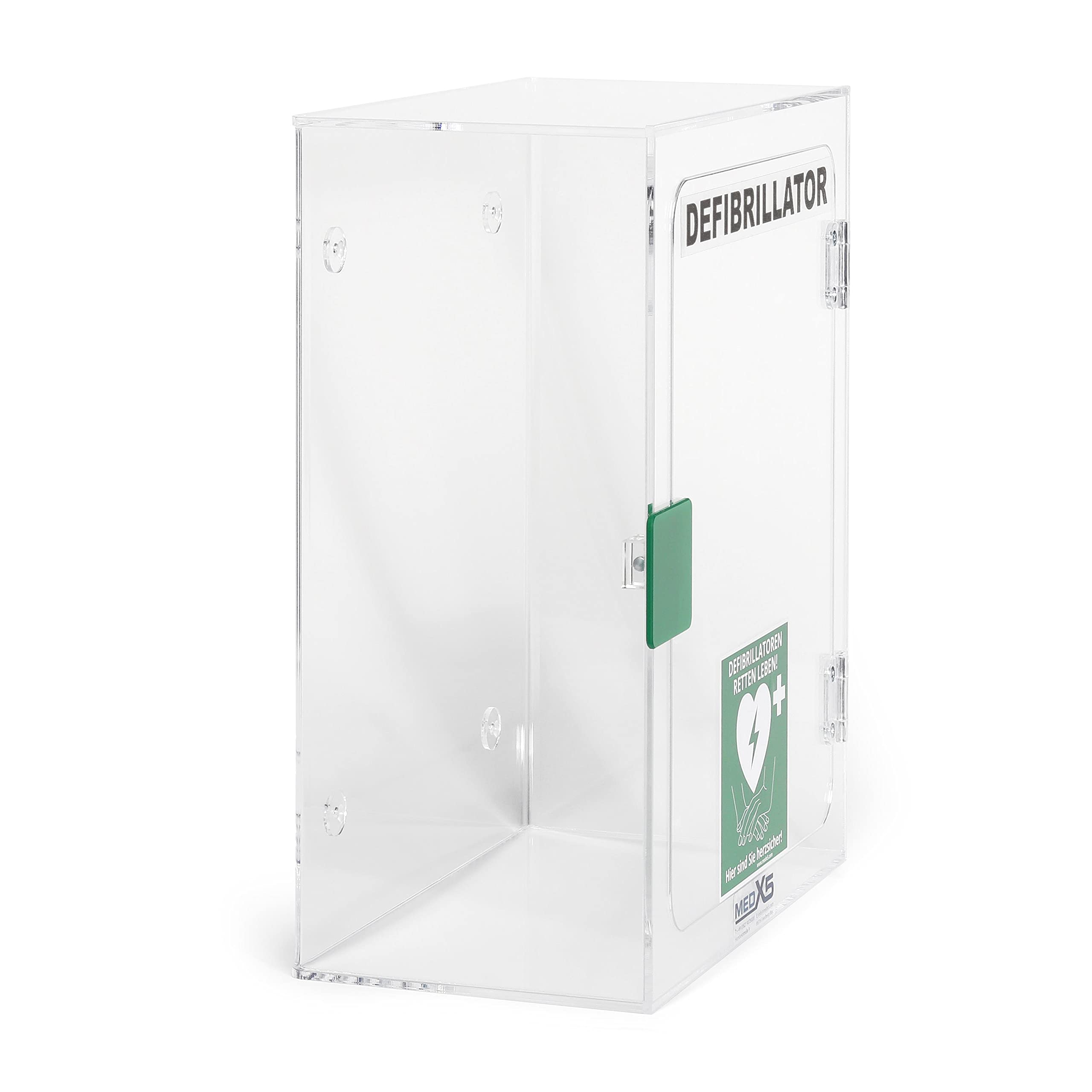 MedX5 Defibrillator Acrylglas Wandkasten für Innenbereiche mit Defi-Standortschild