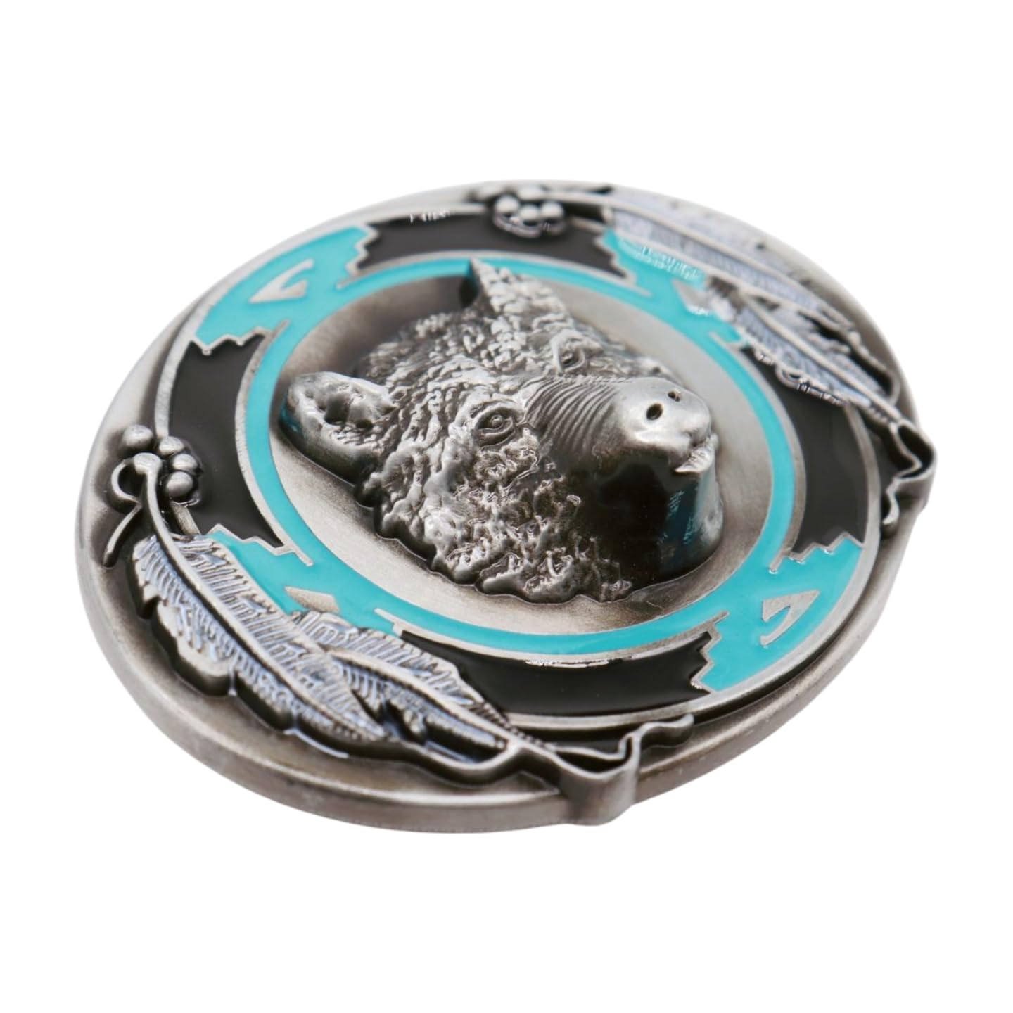 Men Women Belt Buckle Western Cowboy Fashion Silver Metal Oval Bear Feather Blue Black