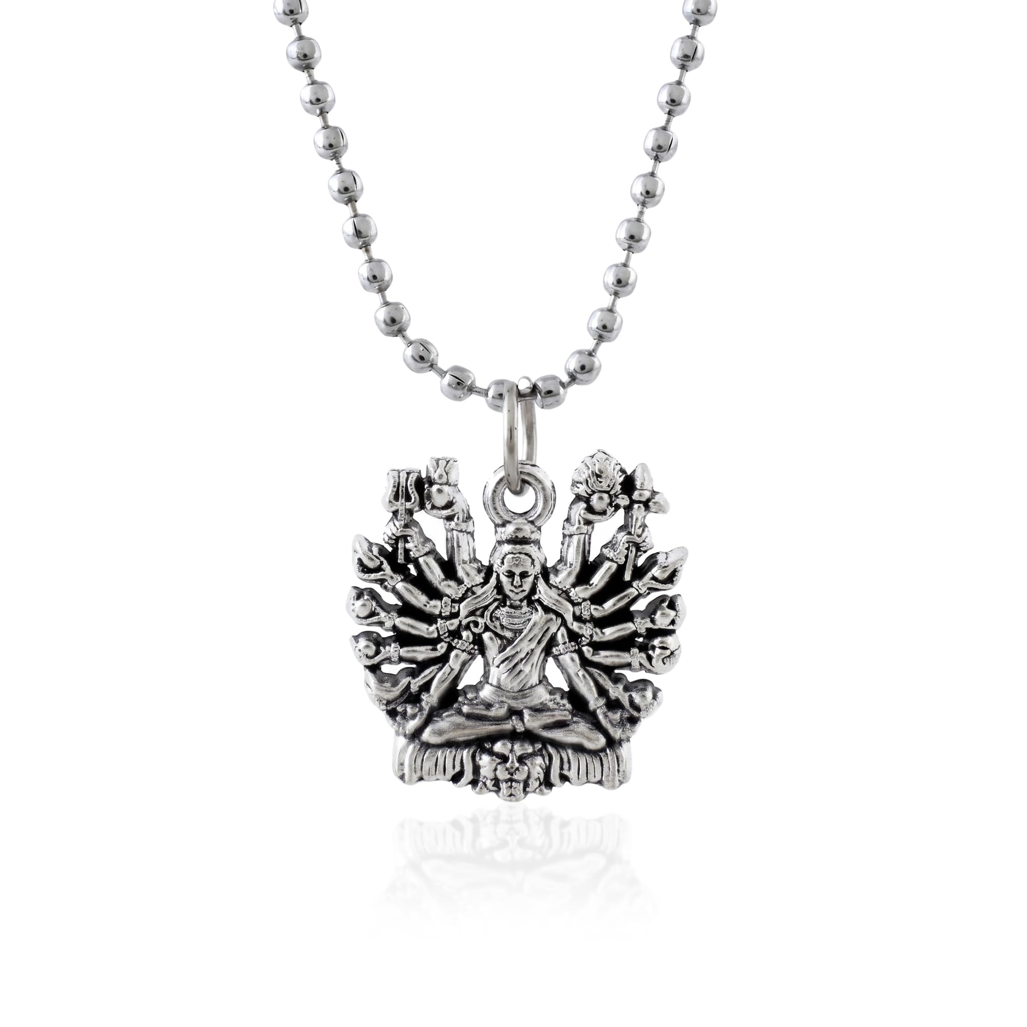 Brass Silver Plated Fourteen Armed Lord Shiva Mahakaal Chain Pendant-image-47