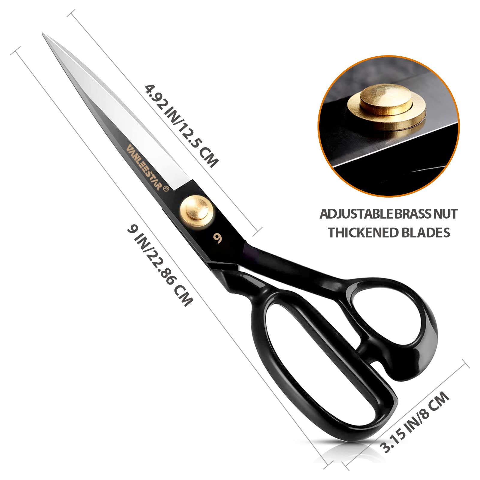 Tijeras de costura - Tijeras de costura profesional de 9 pulgadas (24 cm) Tijeras afiladas de acero de alto carbono, tijeras de cuero resistentes para cortar tela, ropa, cuero, materias primas (negro)