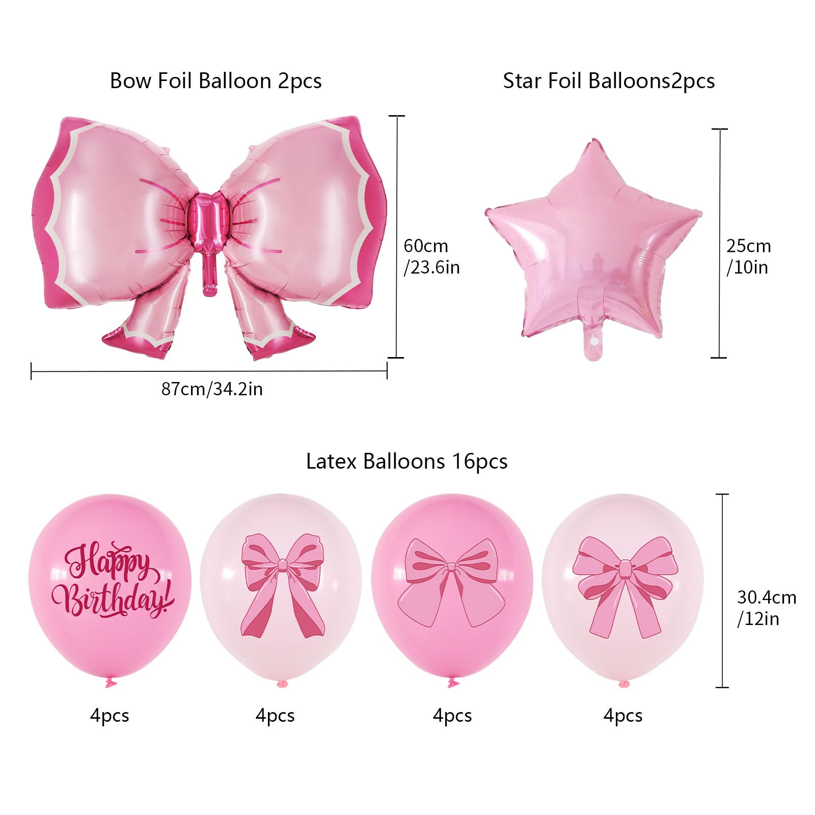 30 Globos De Látex Con Lazo Rosa Y Blanco, 30.5 Cm - Decoración Temática Para Fiestas De Cumpleaños, Bodas, Despedidas De Soltera Y Baby Shower