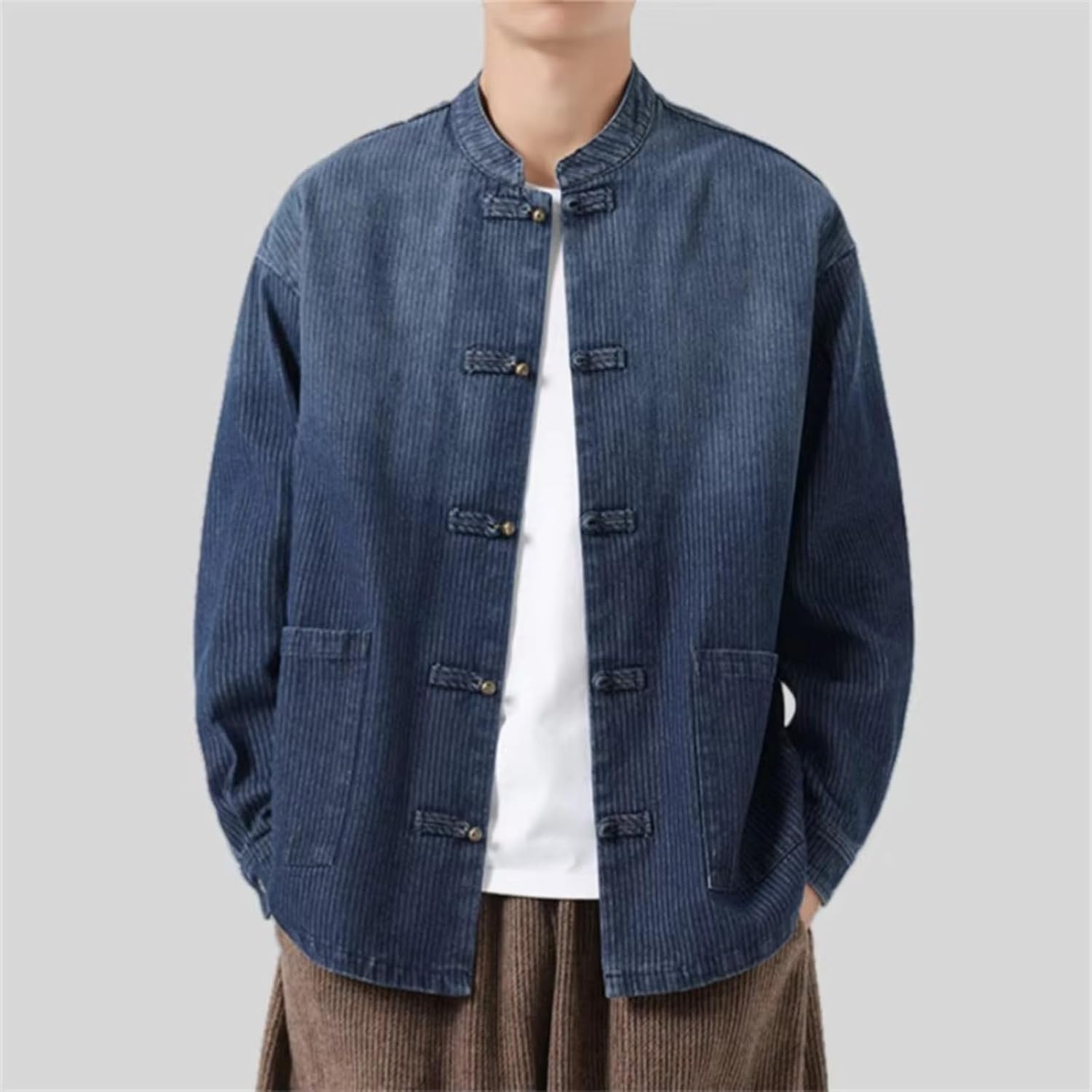 Chinese Style Denim Jackets Men Vintage Loose Coat Autumn Casual Jacket Outwear Hip Hop Harajuku Jacket