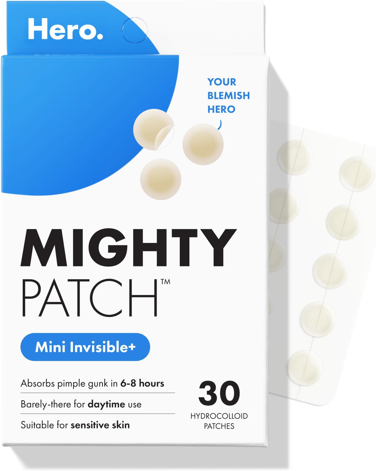 Mighty Patch Mini Invisible+ Patches - X-Small Daytime Hydrocolloid Acne Pimple Patches for Covering Zits & Blemishes, Blends Into Skin & Barely There (30 Count, 10mm Patch)